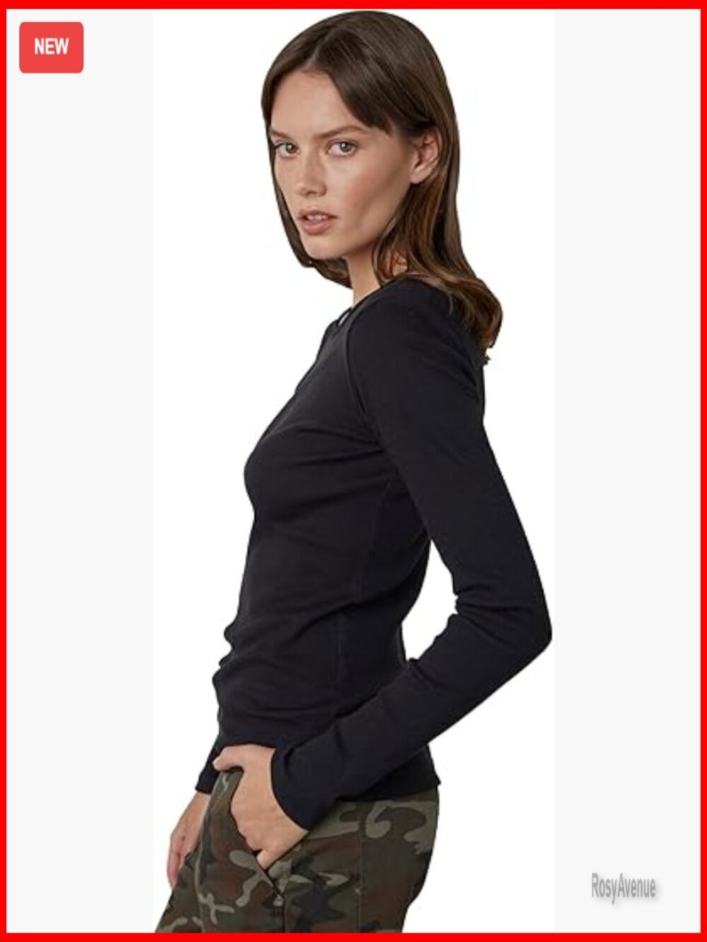 Long Sleeve Cotton Slub T-Shirt Classic Fit Ribbed Crew Neck Tee